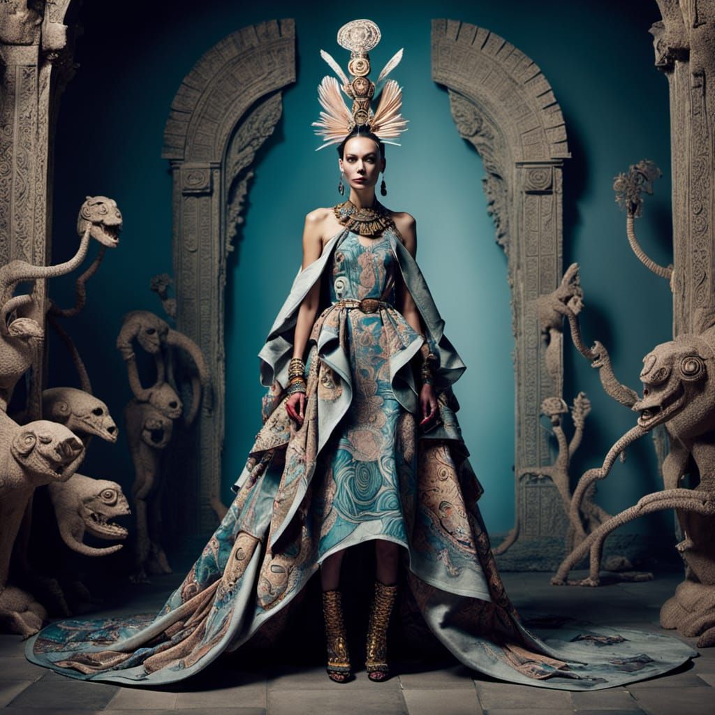 Surreal Mayan Goddess Struts Down Catwalk in Extravagant Cou...