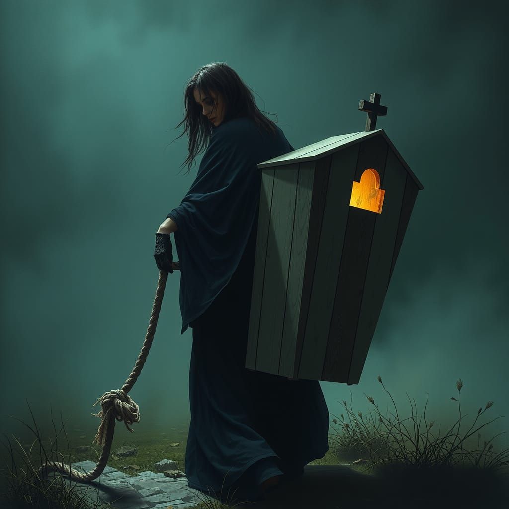 Ethereal Woman Confronts the Shadows in Dark Surrealist Art