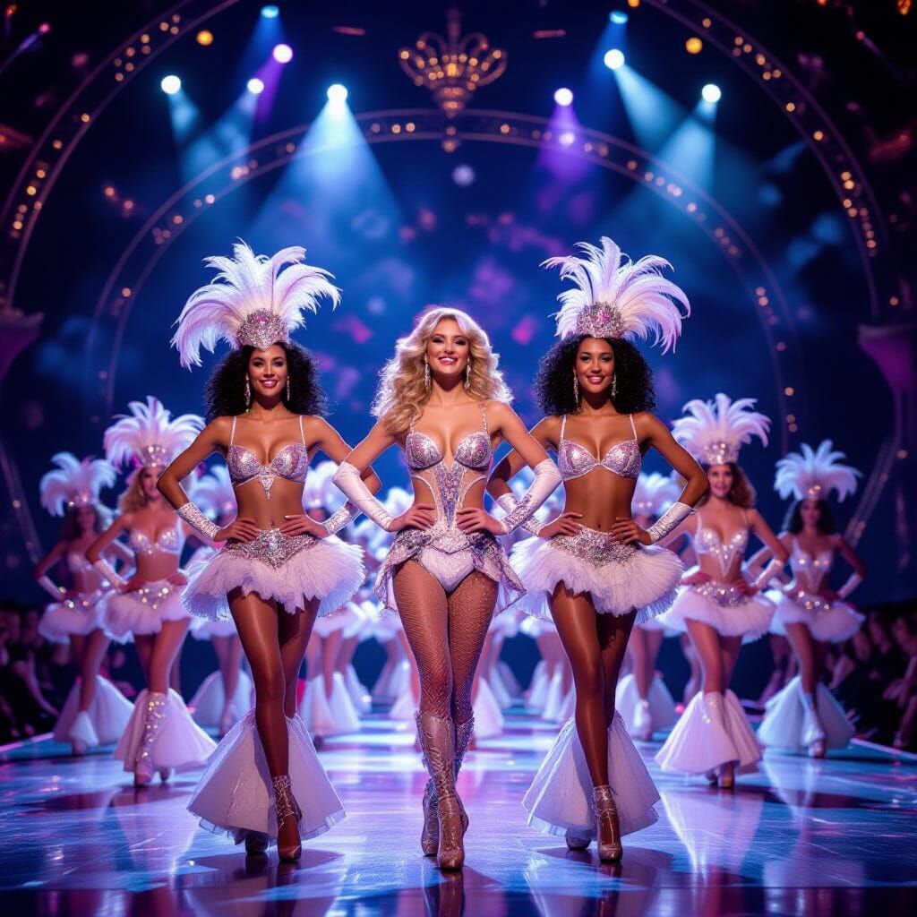 Showgirls in Classic Moulin Rouge Cabaret