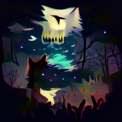 Wolf Howling at Moon on Misty Night