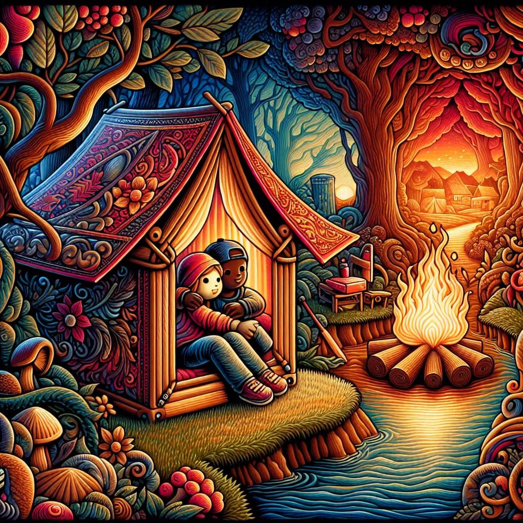 Enchanting Colorful Camping Scene as Digital Matte Painting
