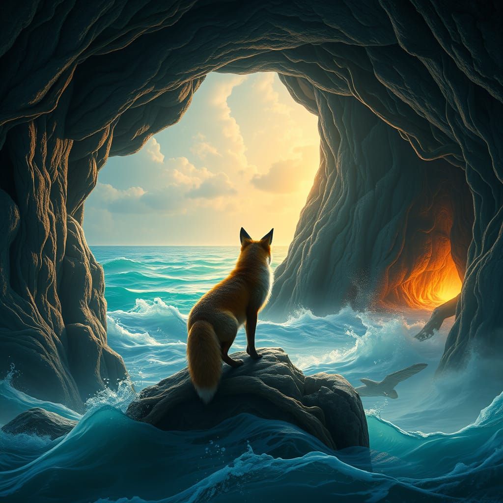 Vigilant Fox at Mystic Cave Entrance