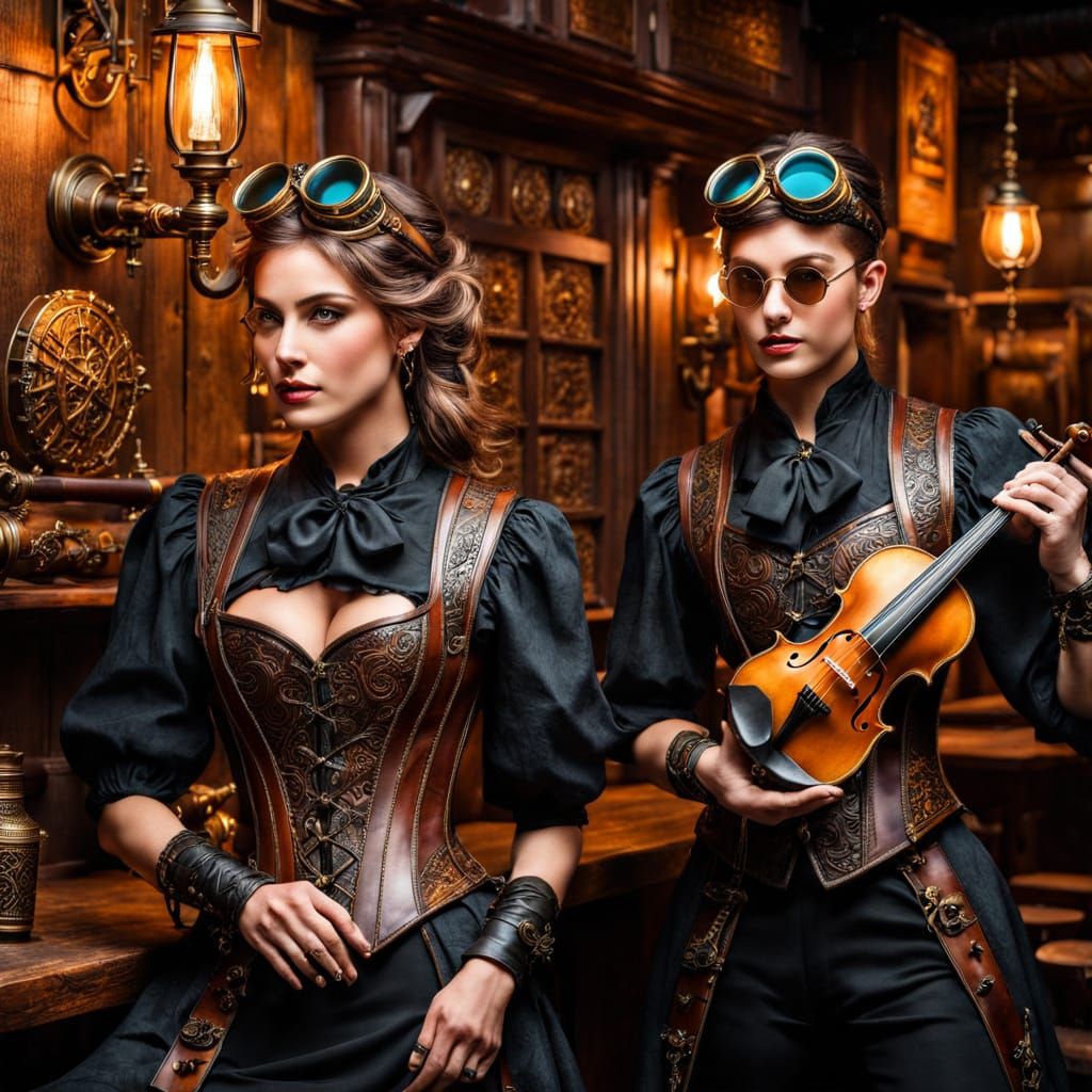 Steampunk Bards Perform for Adventurers in a Victorian Taver...