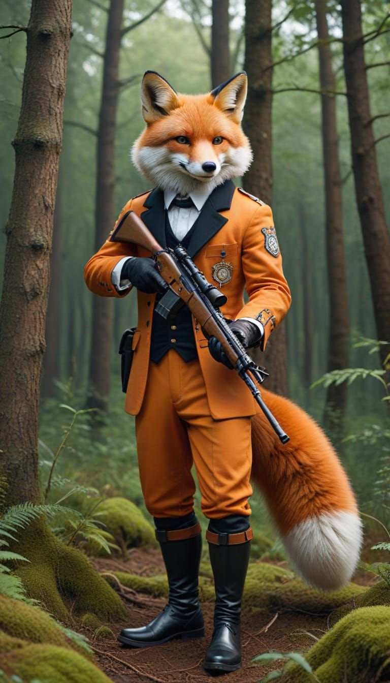 Anthropomorphic Fox Hunter in Leyendecker Style