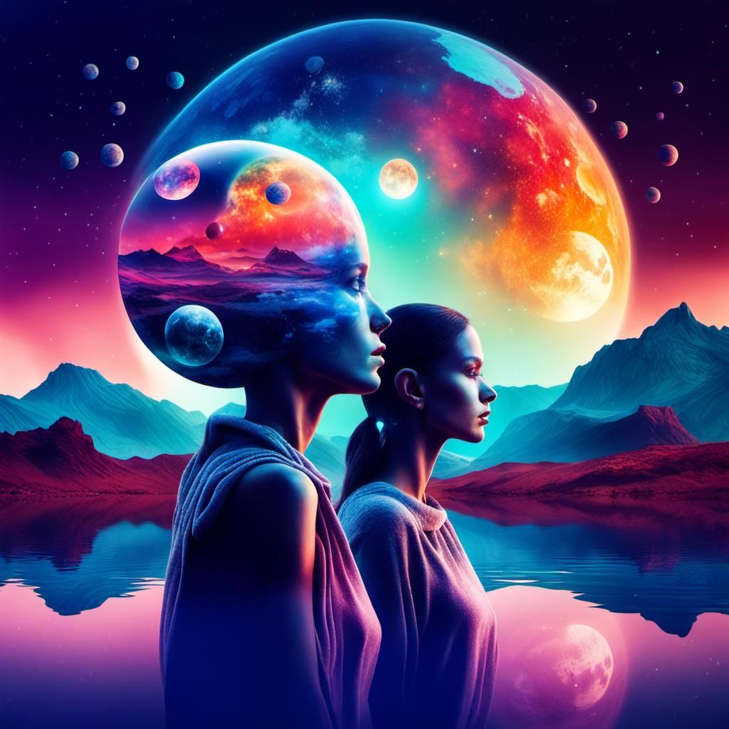 Double Exposure: Woman and Alien Planet