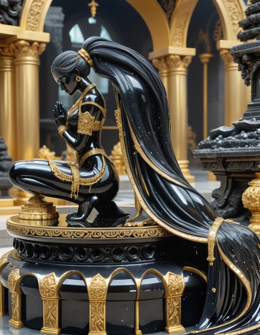 Crystallized Woman Statue in Fantasy Temple