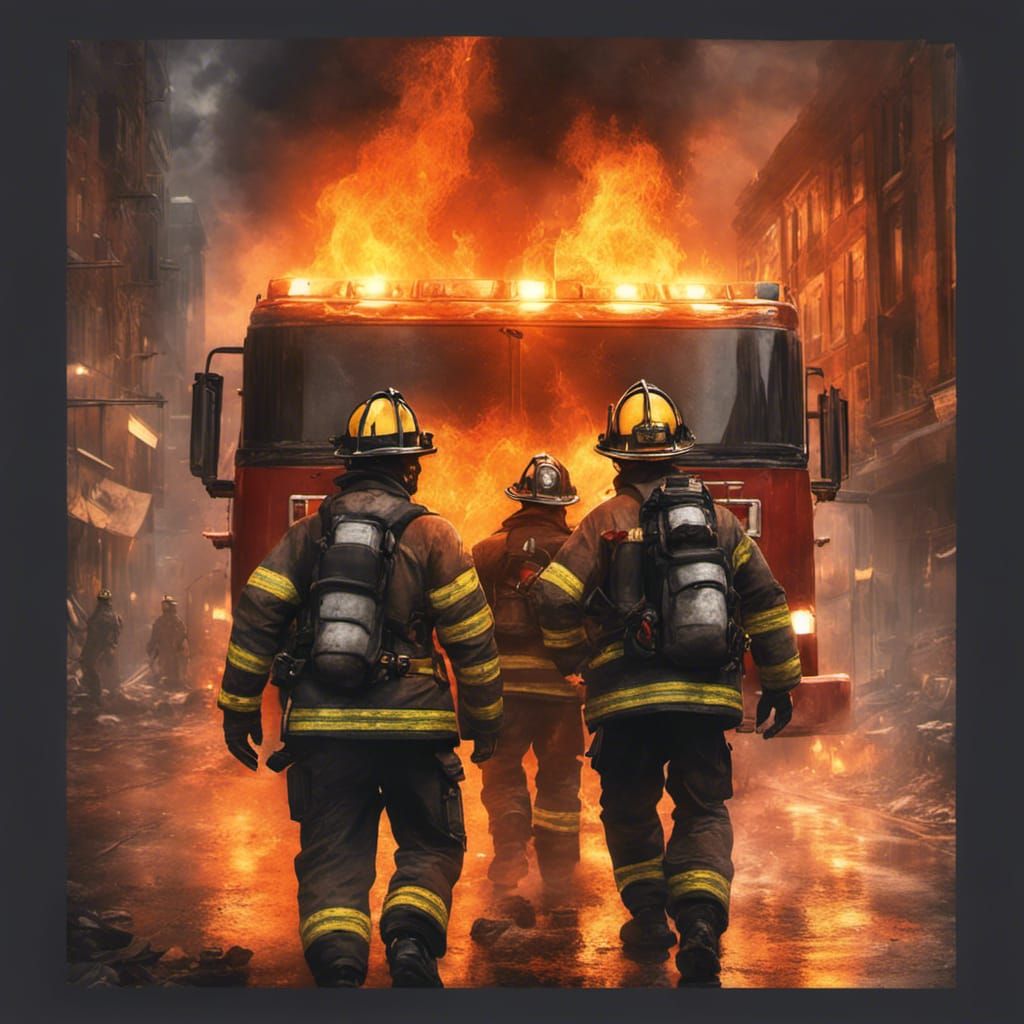 Firemen Burning City: Detailed Dark Fantasy Concept Art