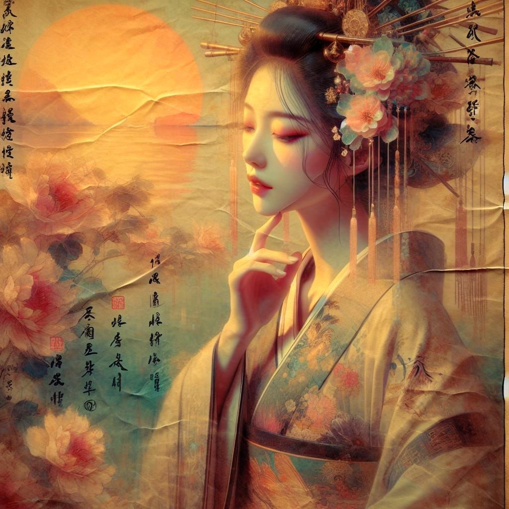 Ethereal Geisha in Golden Light