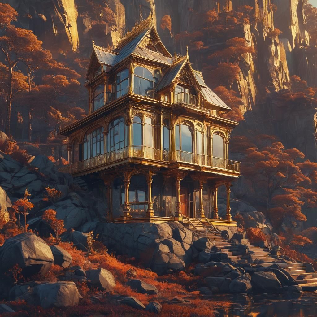 Glass House on Gold Mountains, Fantasy Art