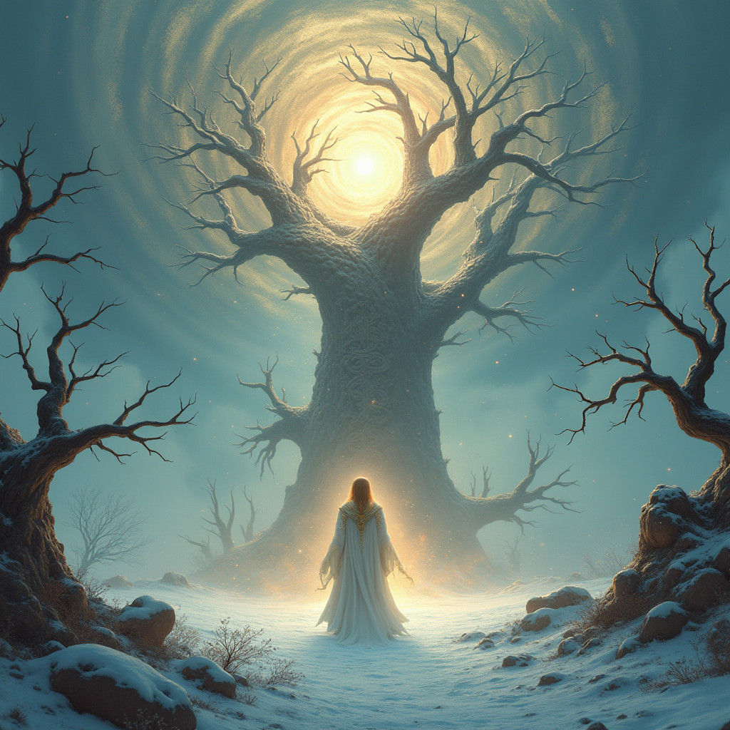 Mortal Ascends to Godhood in Winter Landscape