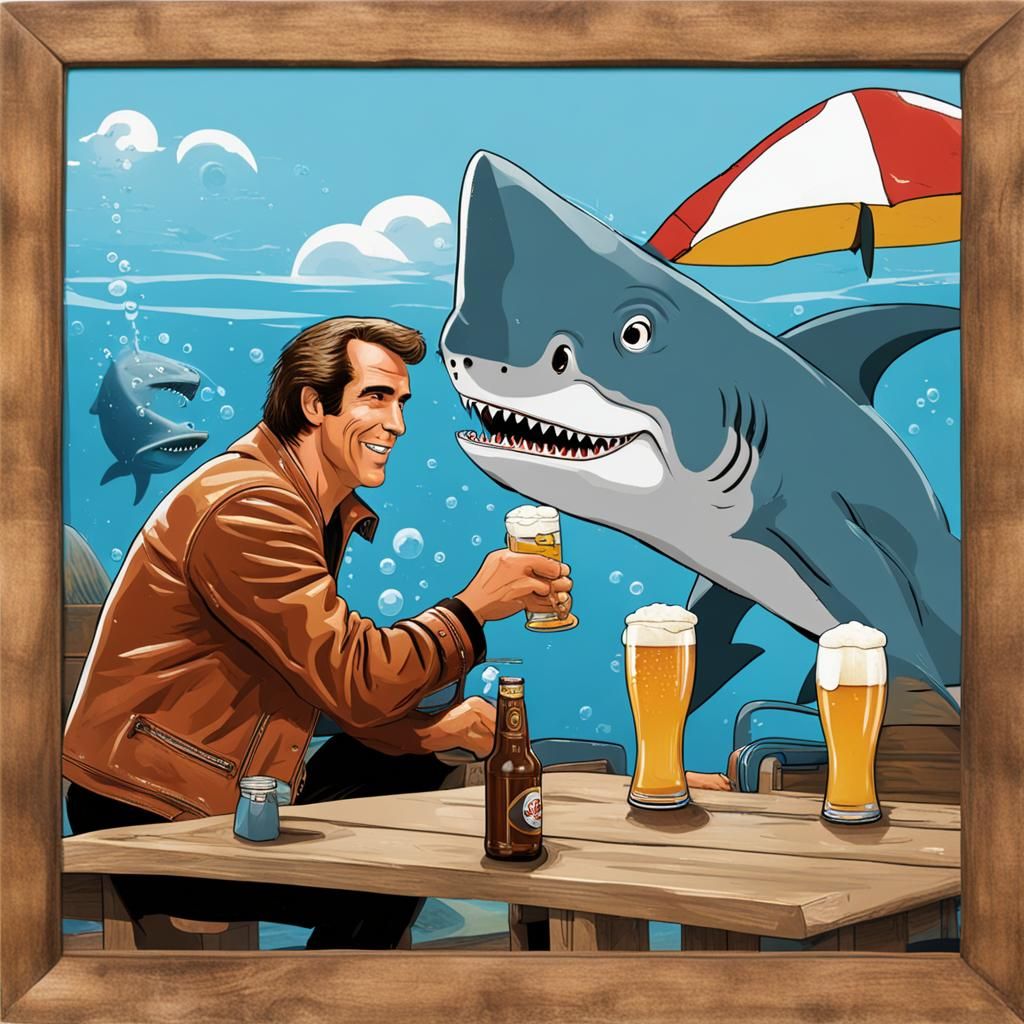 The Fonz and a Shark Share a Beer