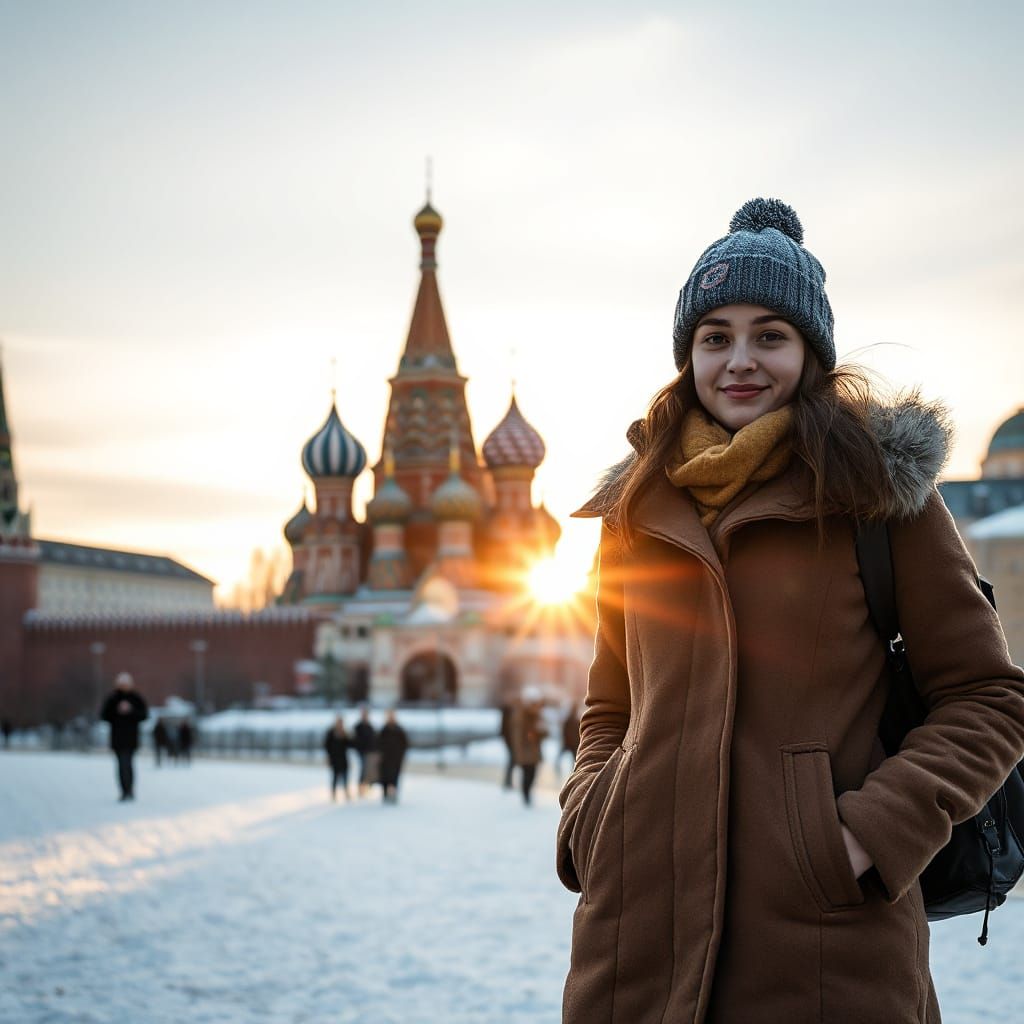 Young Women Stand Together in Moscow's Winter Wonderland