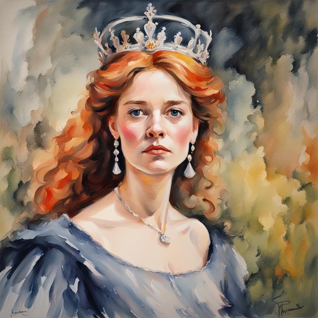 Scottish Princess Gouache Watercolor Impressionist Painting