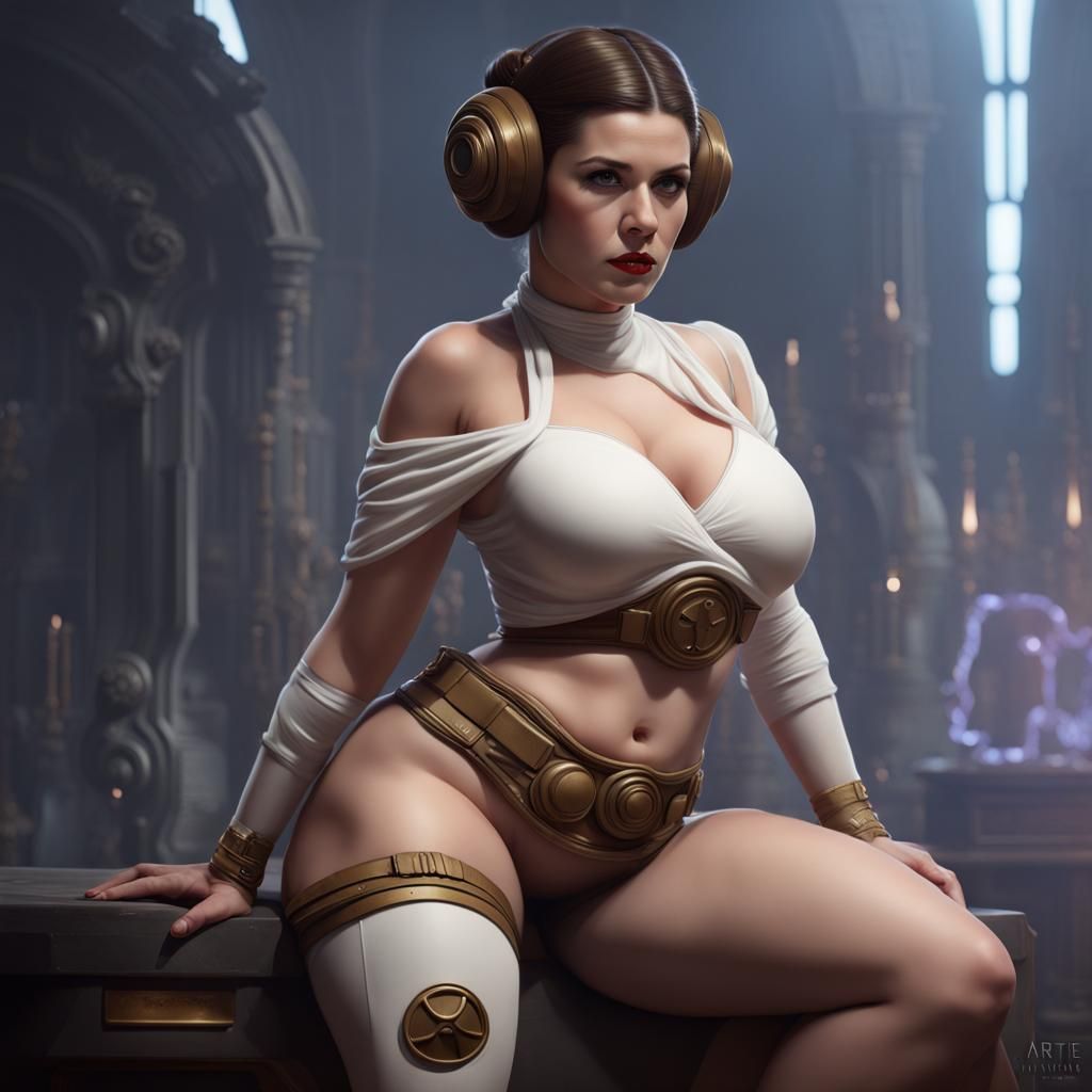 Princess Leia Pinup in Detailed Matte Painting Style