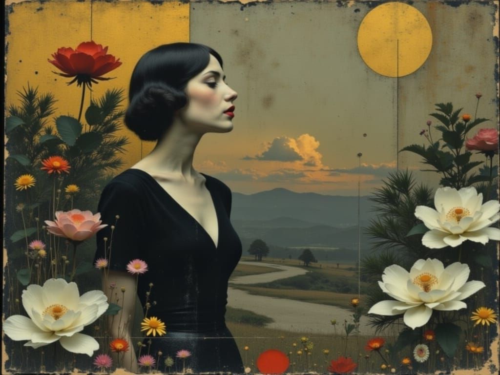 Golden Art Deco Singer in Klimt-Inspired Floral Garden