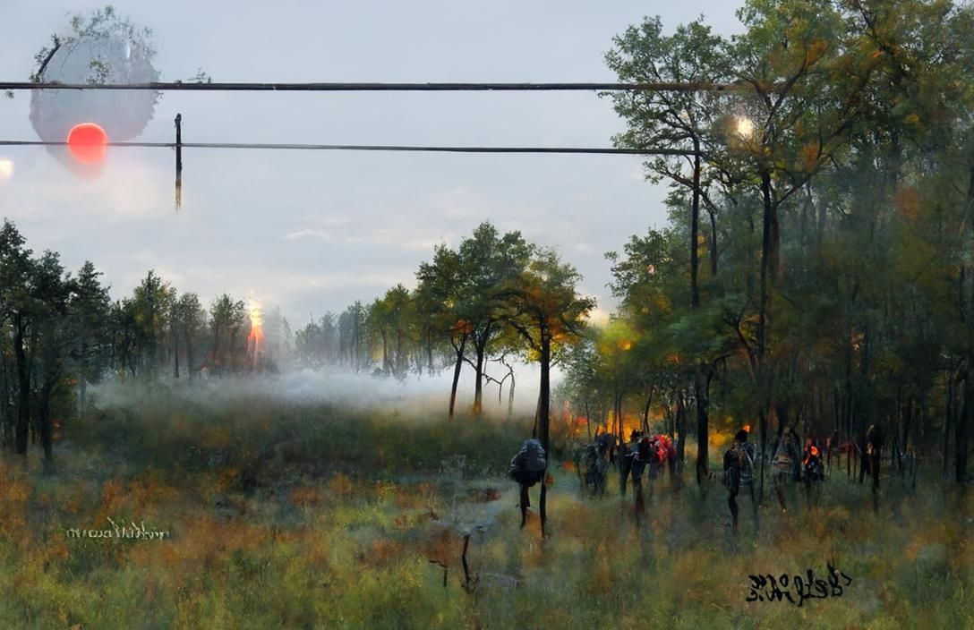 Foggy Sunset in Woods: Hyperrealistic 8k Artwork