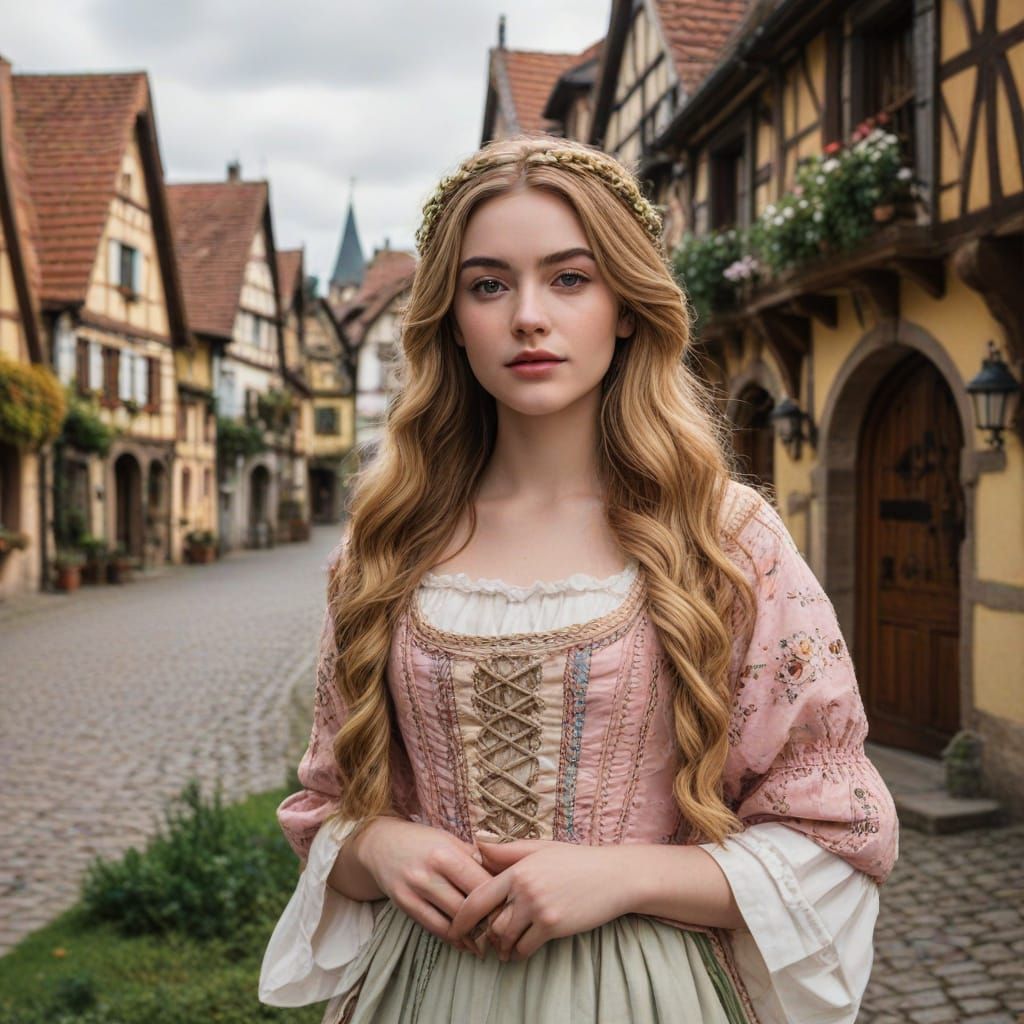 Rapunzel's Daughter in Fairytale Village, Fantasy Art