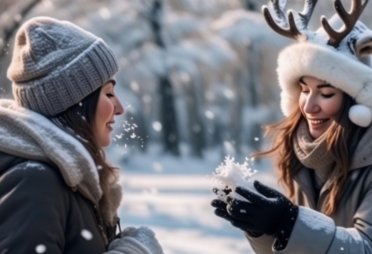 Winter Wonderland Girl Blows Snow on Santa's Reindeer