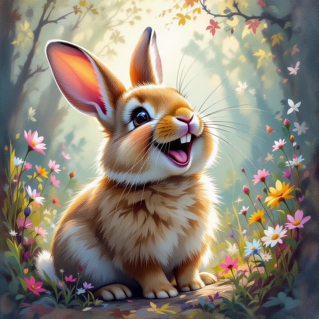 Laughing Rabbit in Ethereal Fantasy Charcoal Drawing