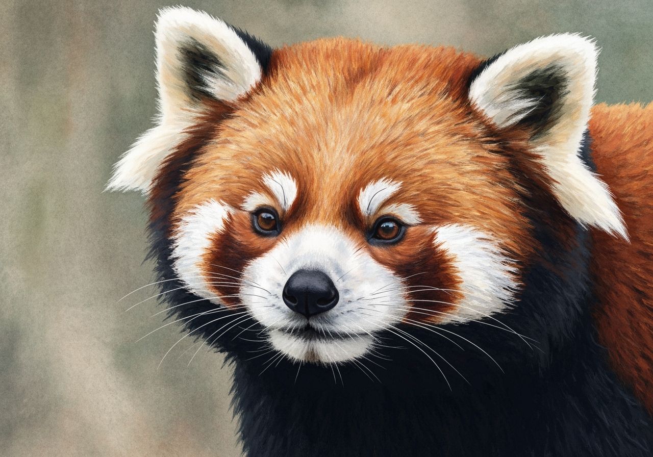 Red Panda Close Up in Gouache & Watercolor Style