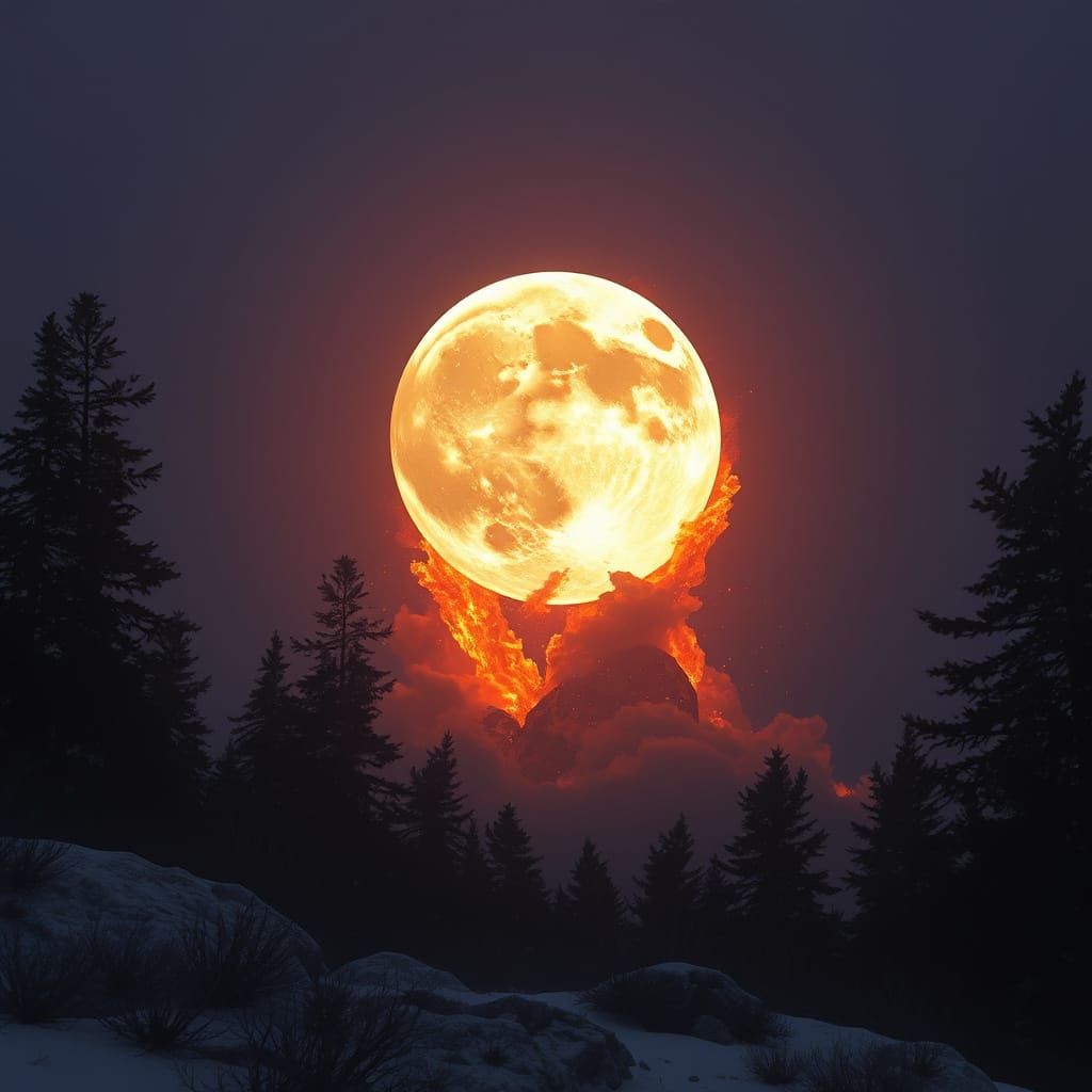 Exploding Moon in Realistic Style