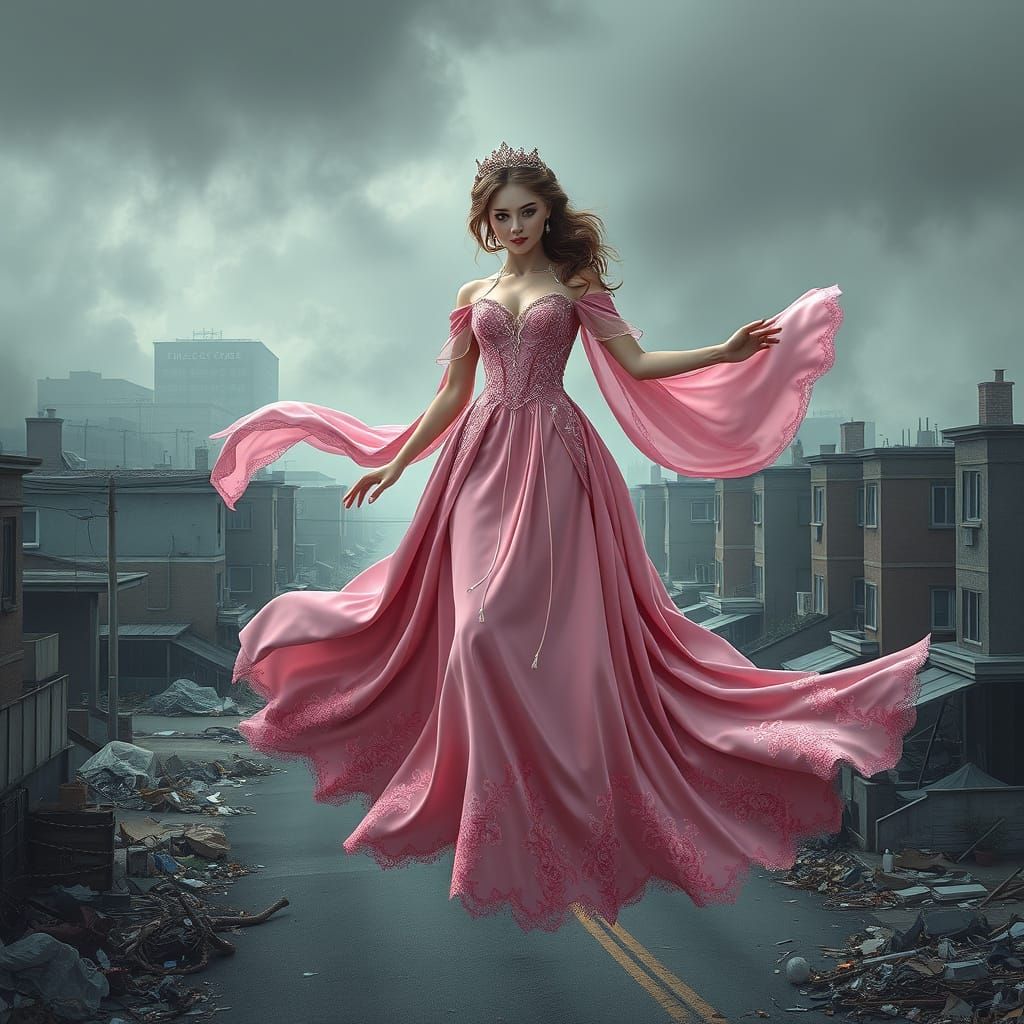 Enchanted Princess in Dystopian Oasis