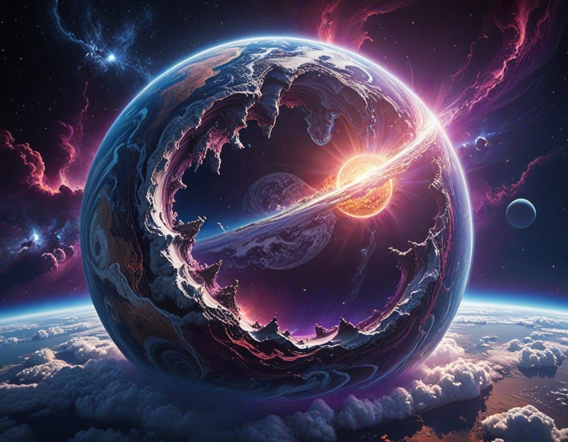 Hollow Earth From Space in Vibrant Digital Art