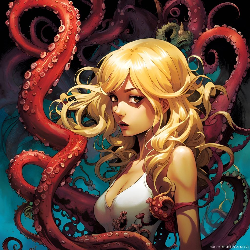 Blonde Woman with Tentacles, Body Horror Art