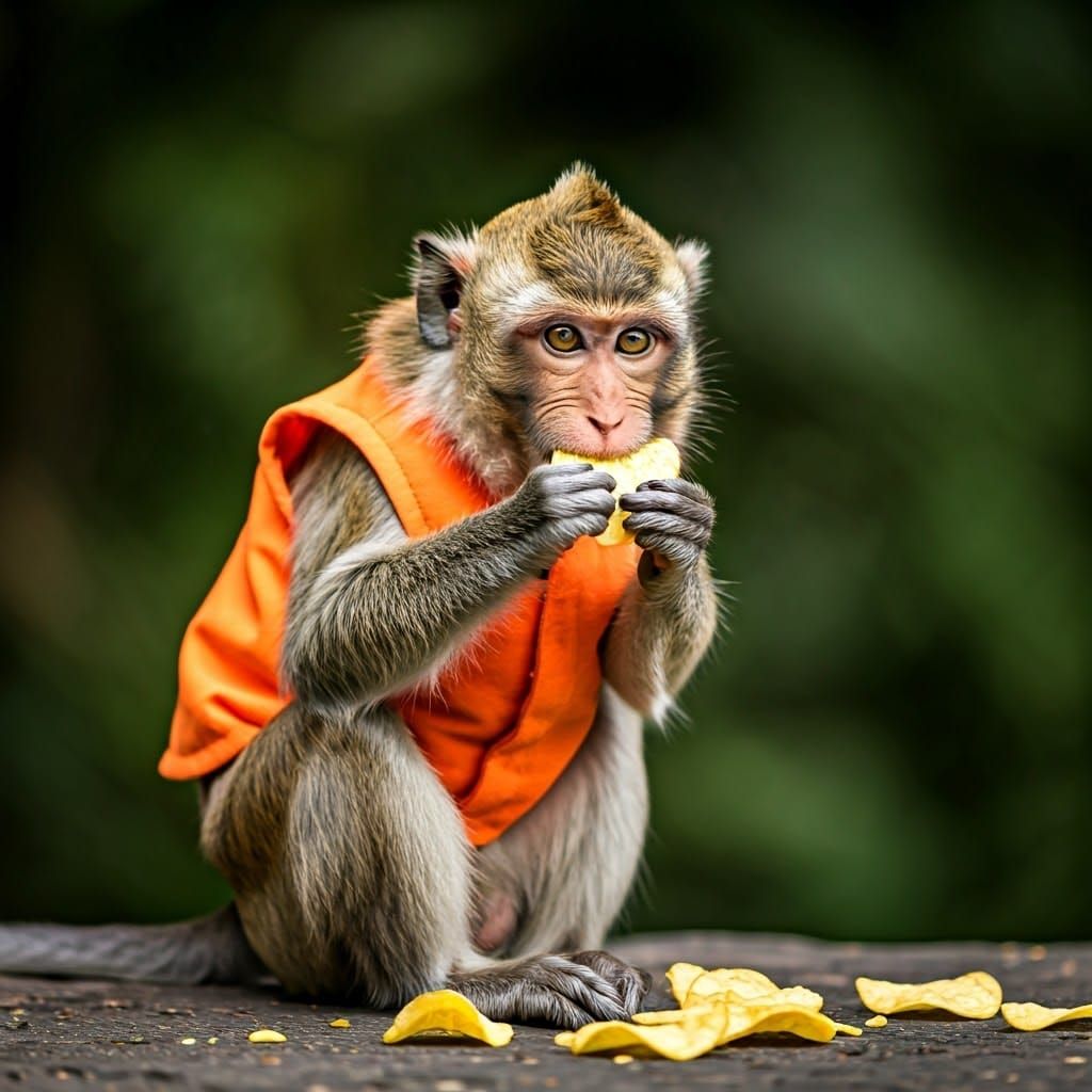 Vibrant Monkey Snacking in Tropical Paradise