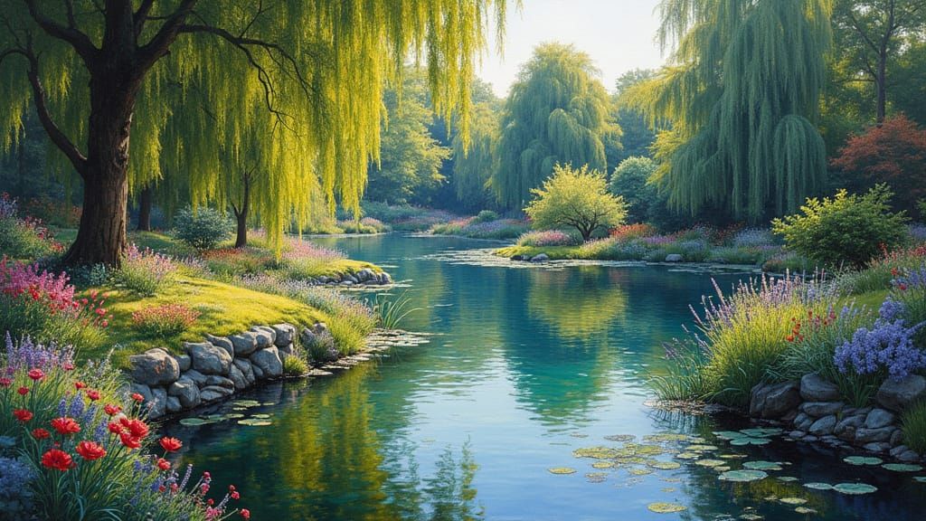 Impressionist Park Garden Scene in Vibrant Oil Colors