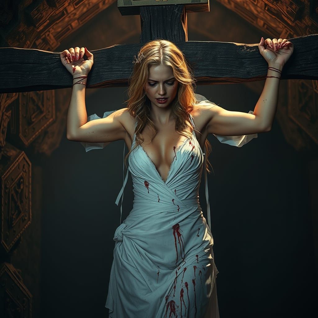 Crucified Bride in Dark Fantasy Crypt