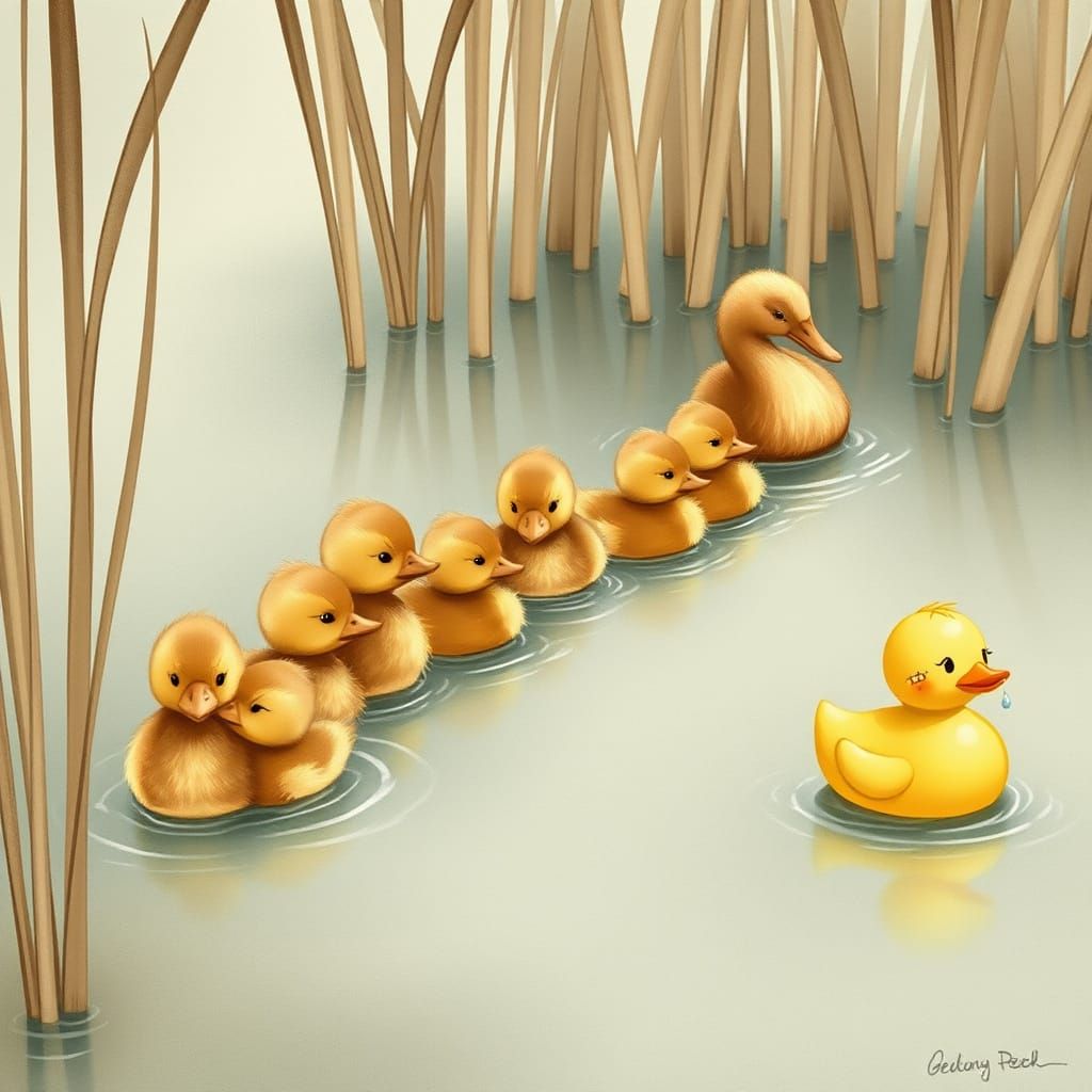 Ducklings in a Potteresque Water Scene