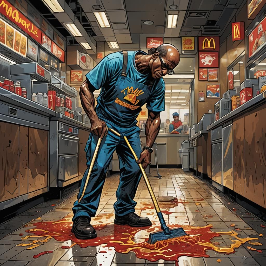 Trevor Phillips Mopping Floors: Comic Book Illustration