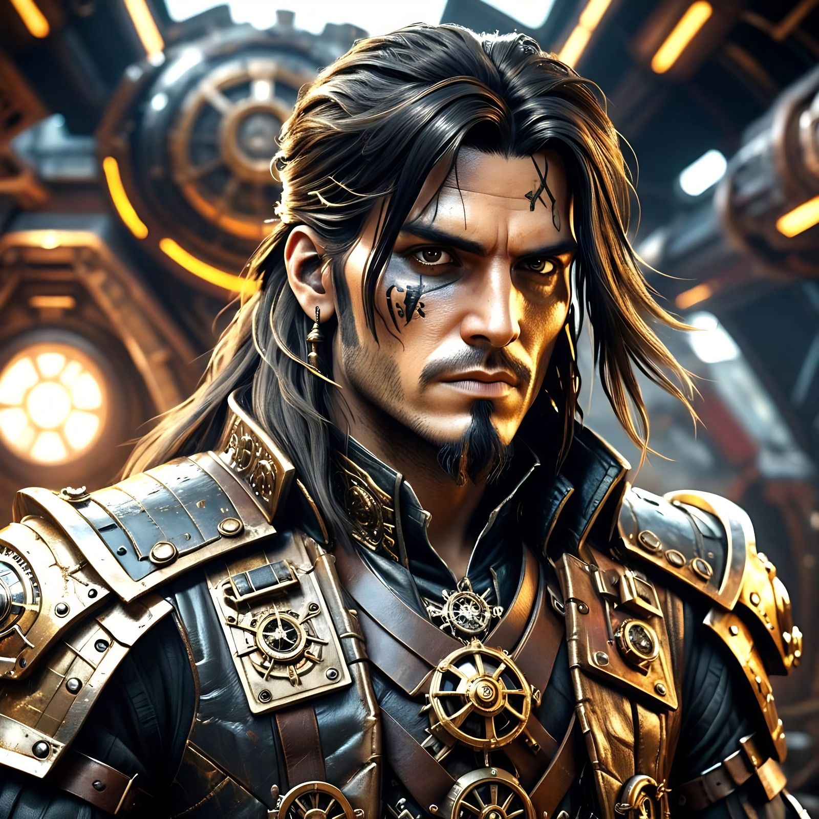 Steampunk Pirate Warrior in Leather Armor