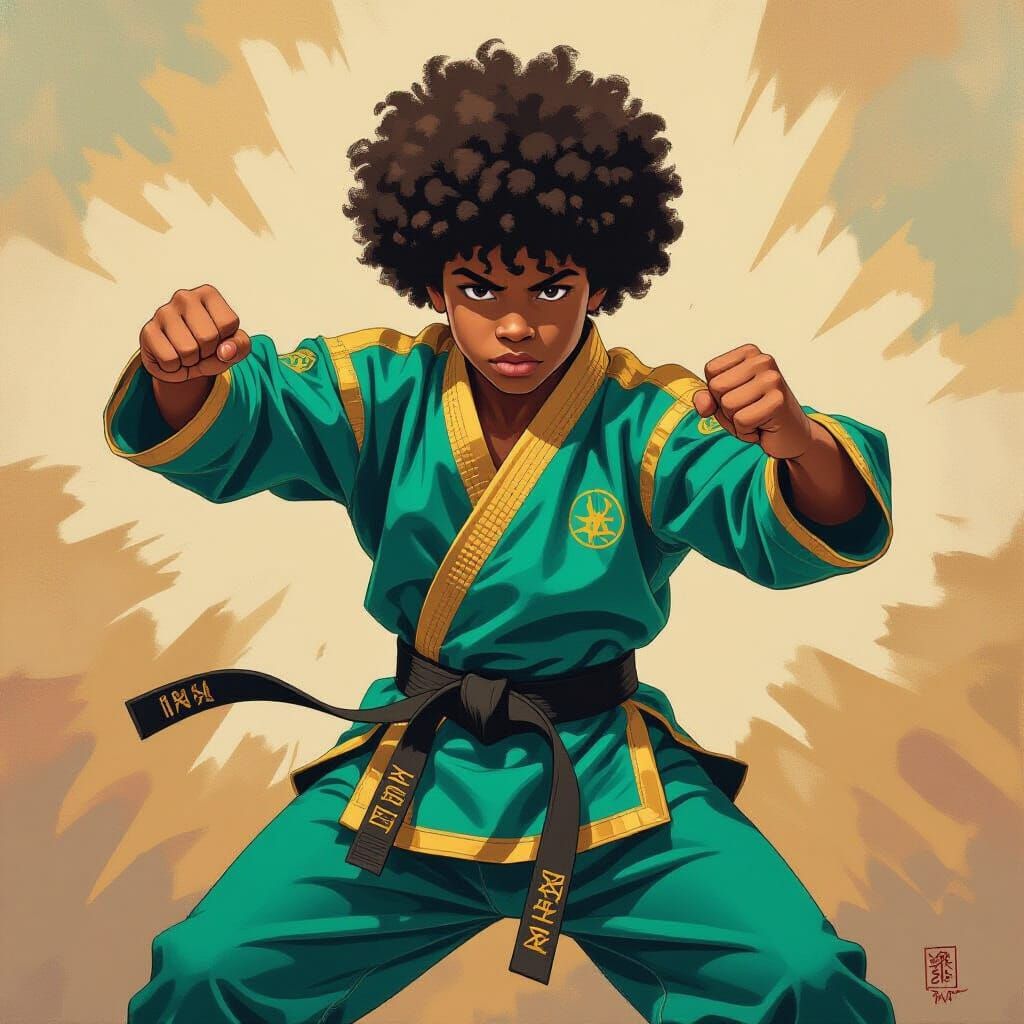 Dynamic Martial Arts Kick in Vibrant Artistic Style