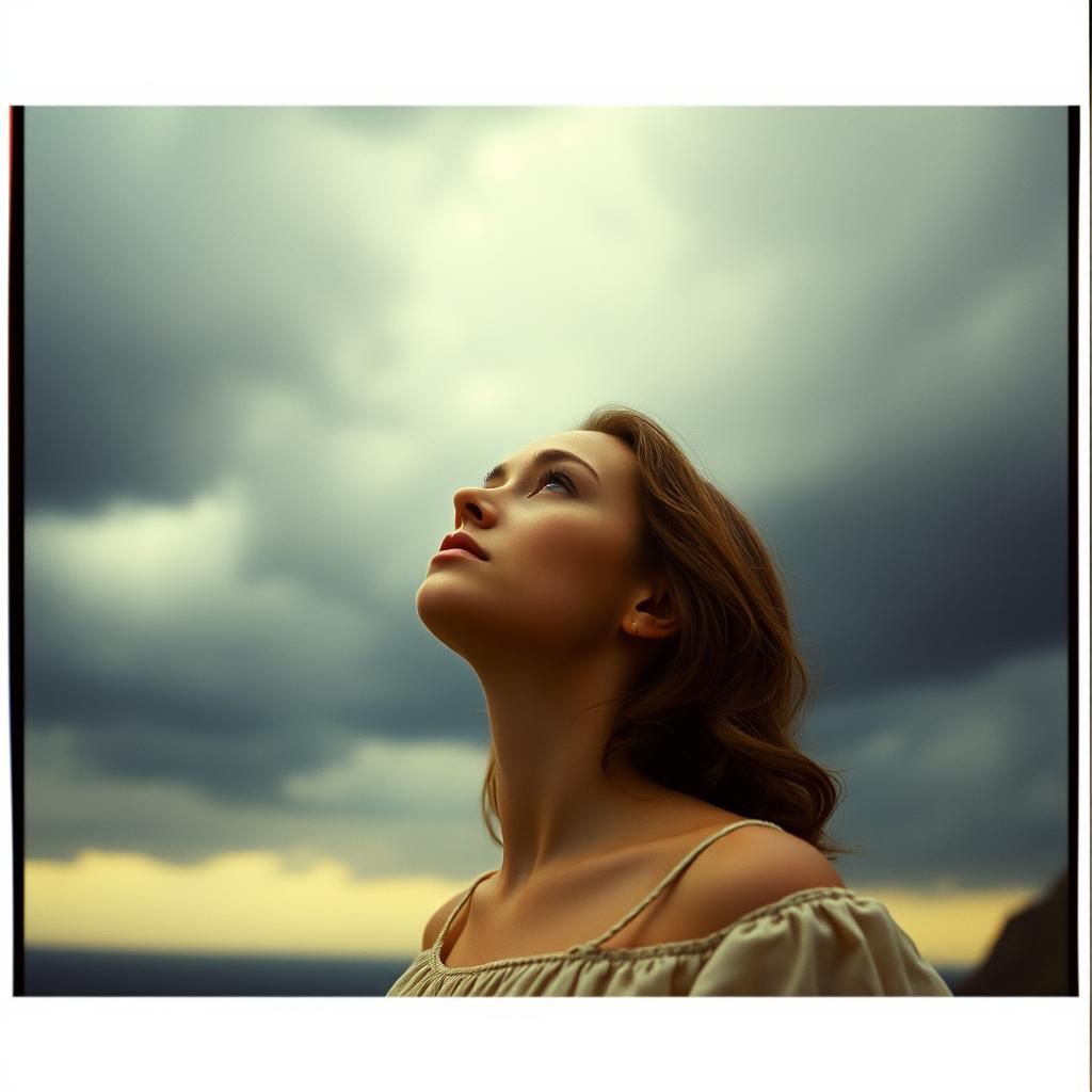 Solitary Figure Gazing Upward in Nostalgic Grandeur