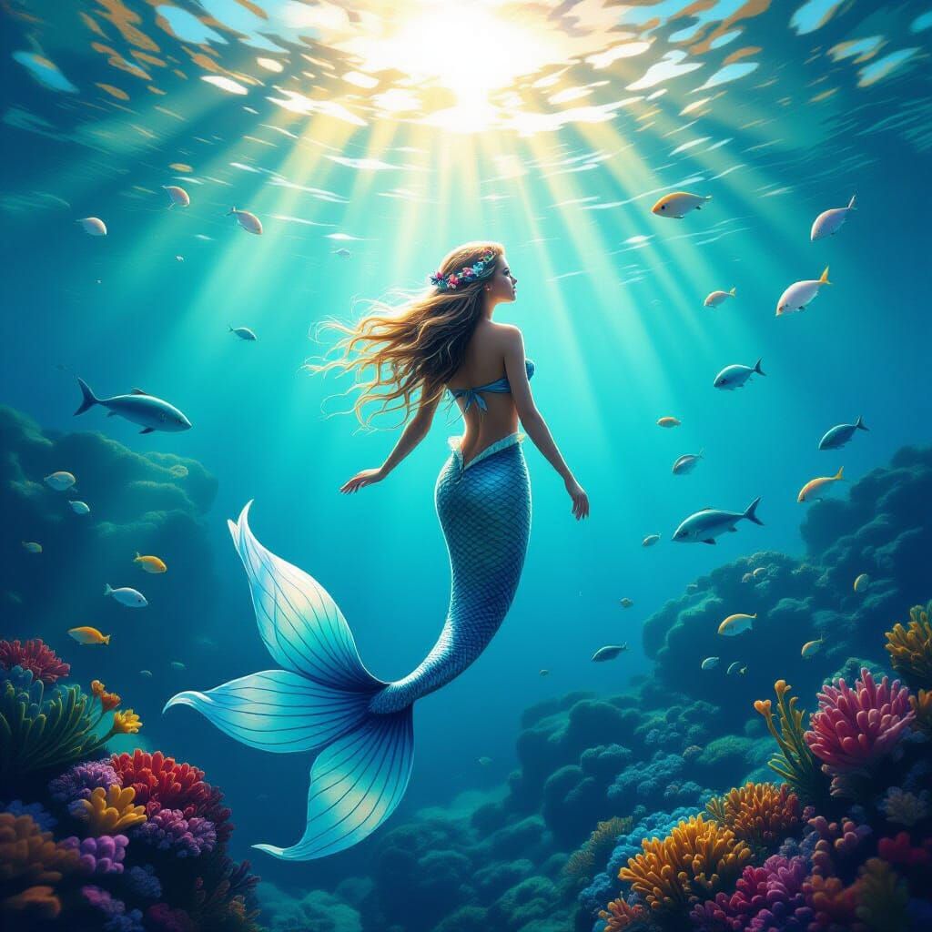 Mermaid-Inspired Nature Scene: Aquatic Transformation