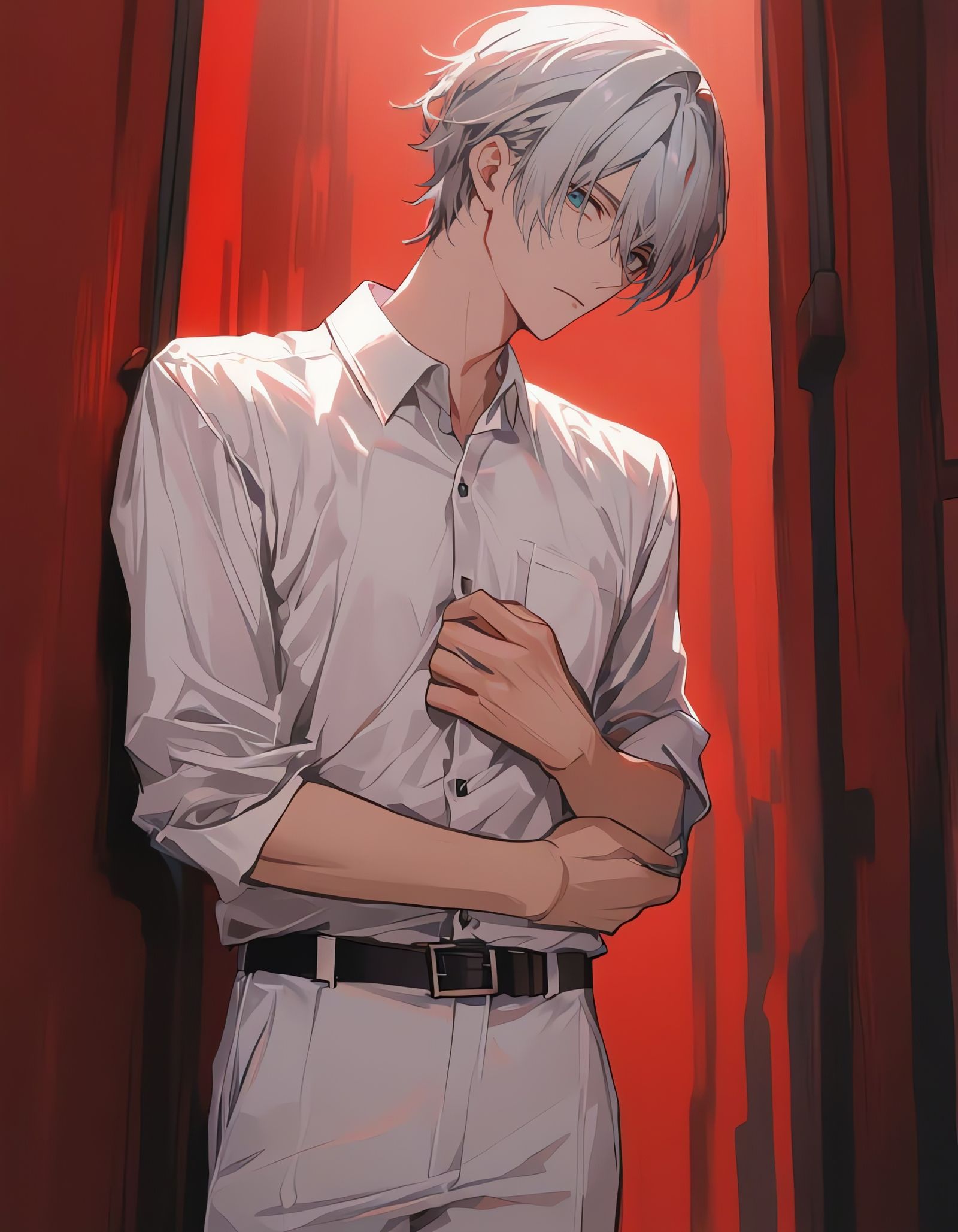 Bishounen Cowboy in Melancholic Red Hallway