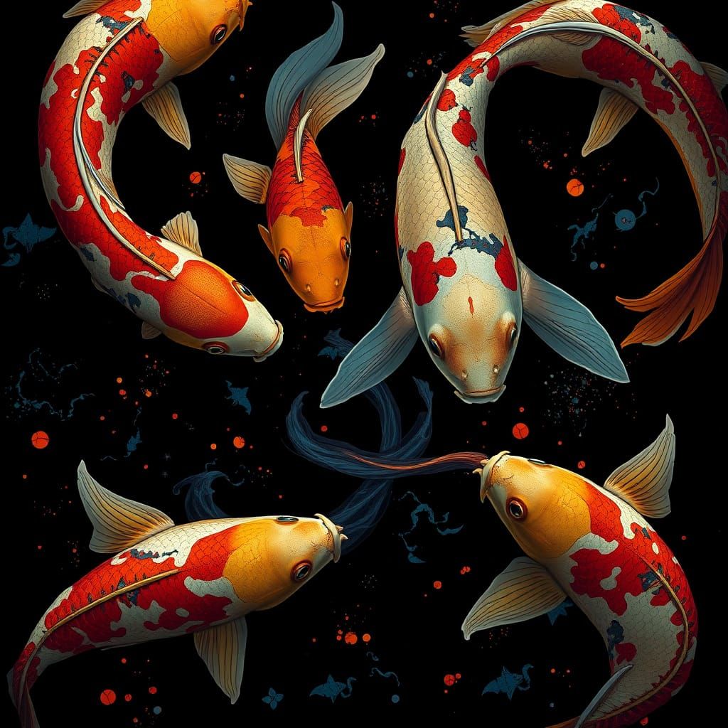 Koi Fish Abstract Cubism Dark Fantasy Art