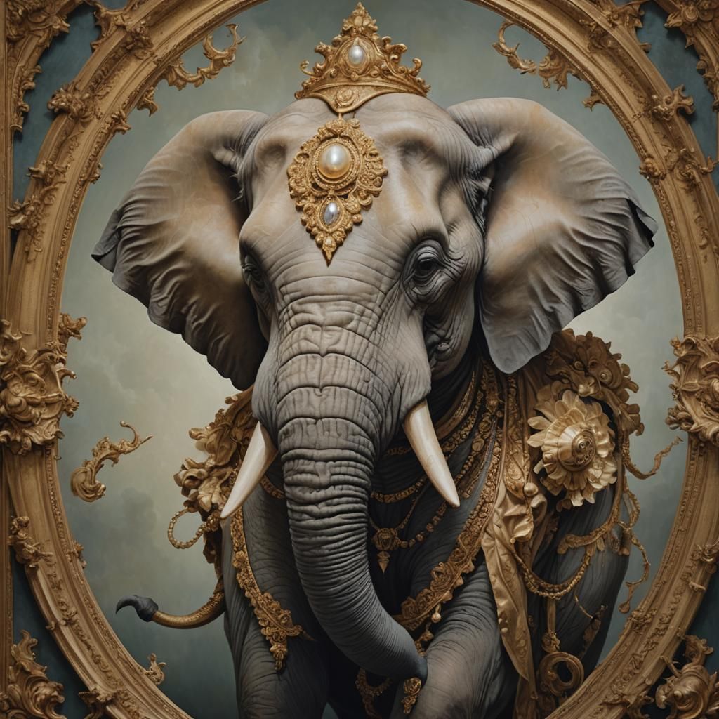 Detailed Elephant Portrait in the Style of Oil on Canvas