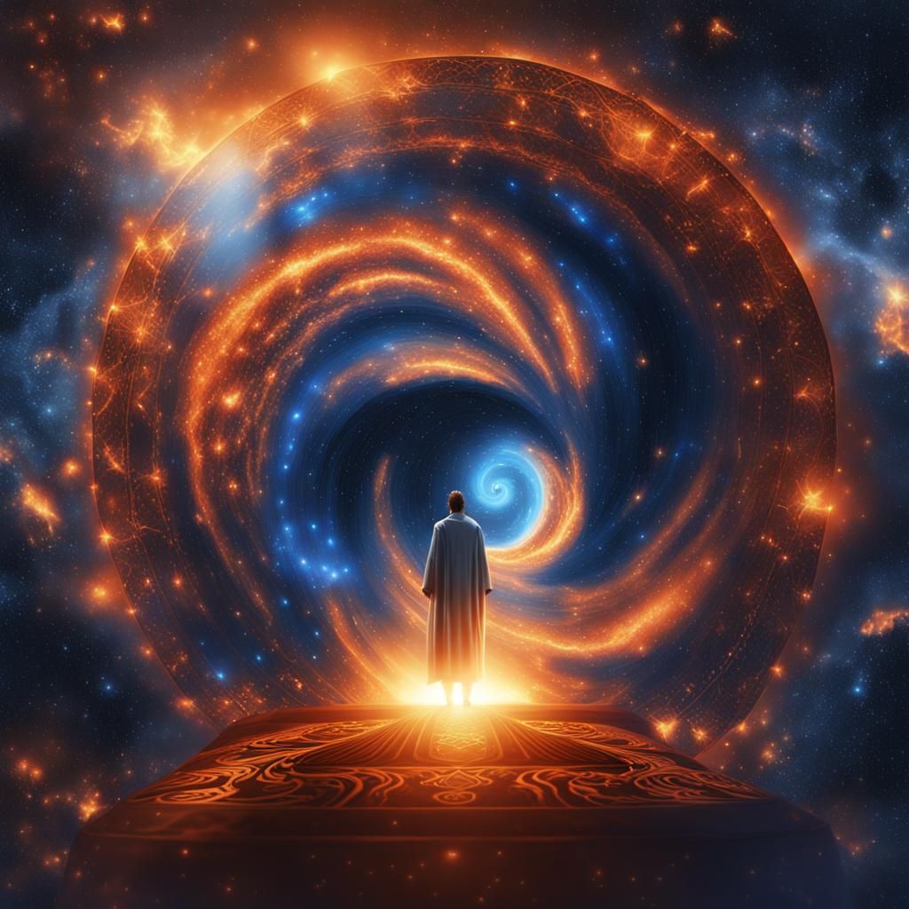 God Holding Reality in Cosmic Vortex