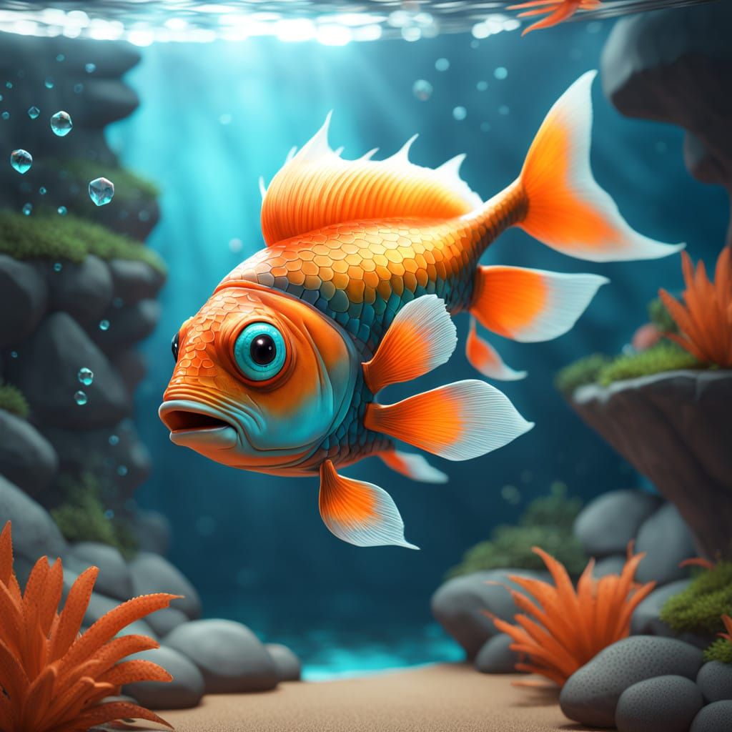 Whimsical Dr. Seuss-Inspired Fish in 3D Anime Style