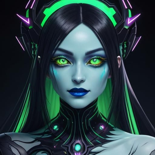 With a luminous digital aura lighting up the darkness, the ethereal figure of a digital anime evocative a distorted huma...