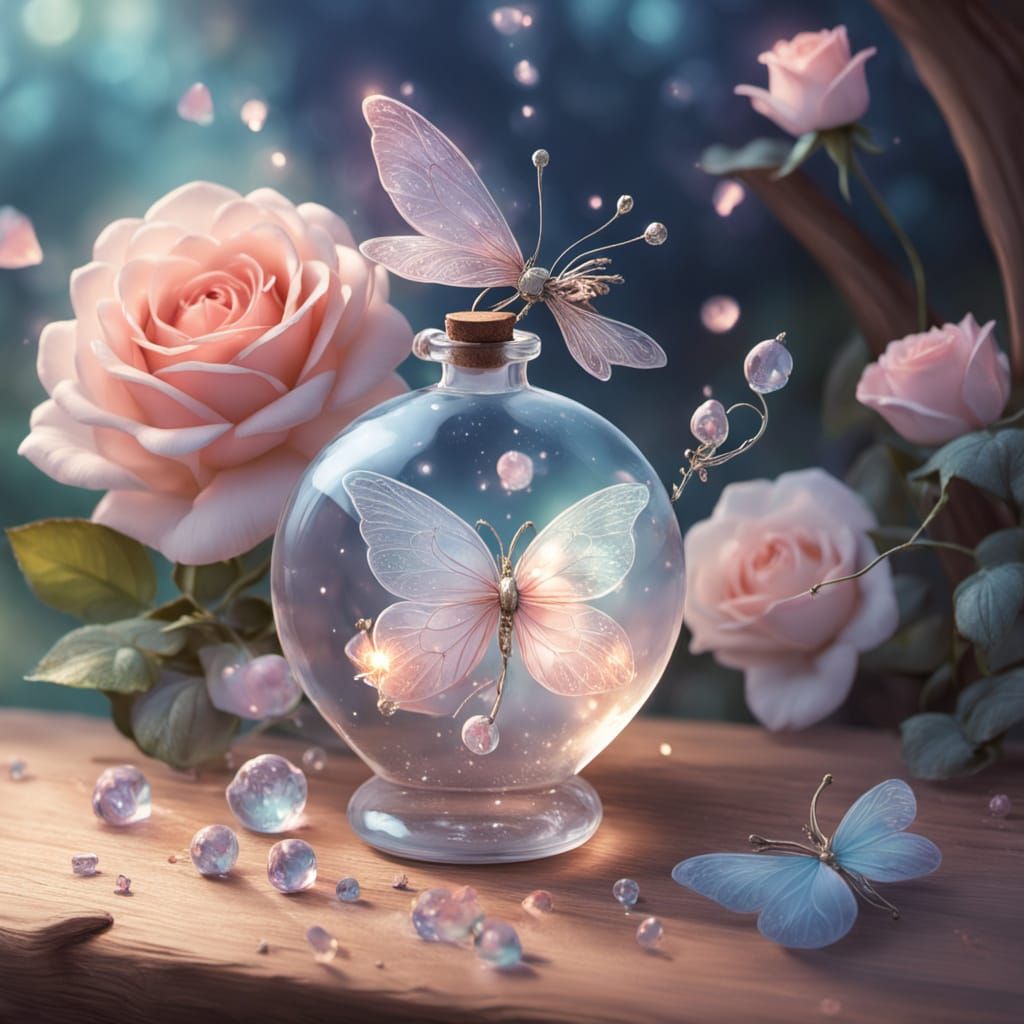 Heart-Shaped Crystal Potion Vial with Fairy Wings