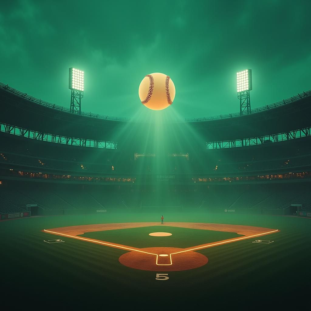 Mystical Baseball Stadium with Glowing Baseball, Fantasy Art