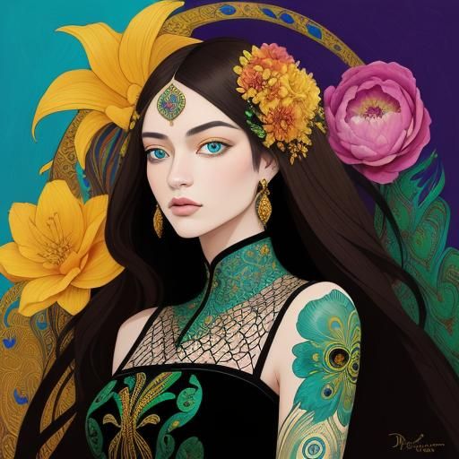 Dragon Peacock Woman in Abstract Expressionism Style