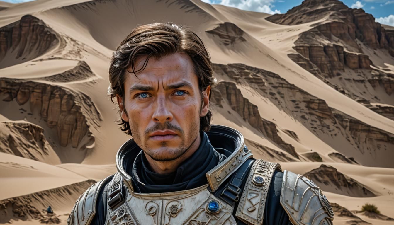 Hyperrealistic Paul Atreides From Dune with Blue Eyes