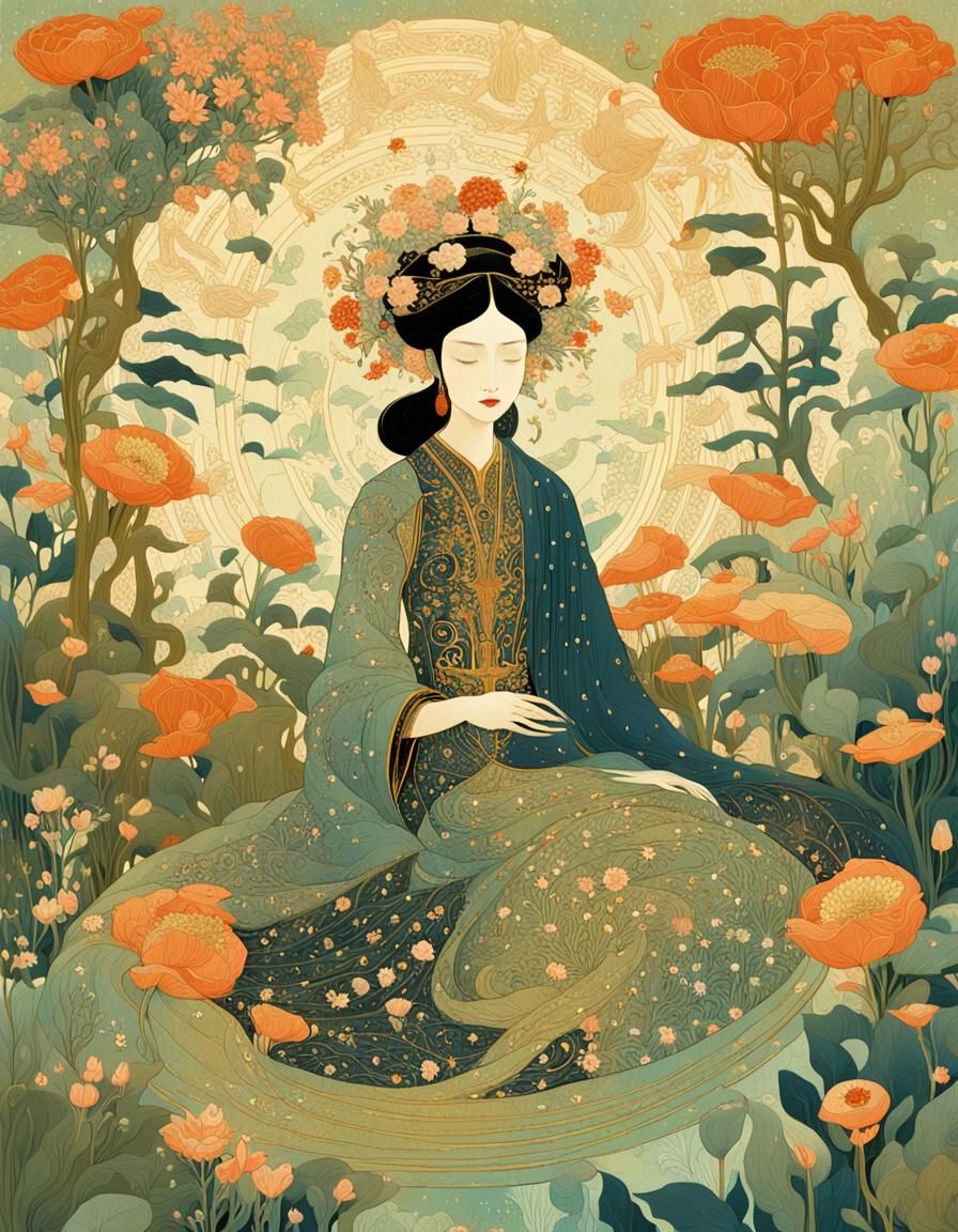 Empress in Lush Garden: Surrealist Tarot Art