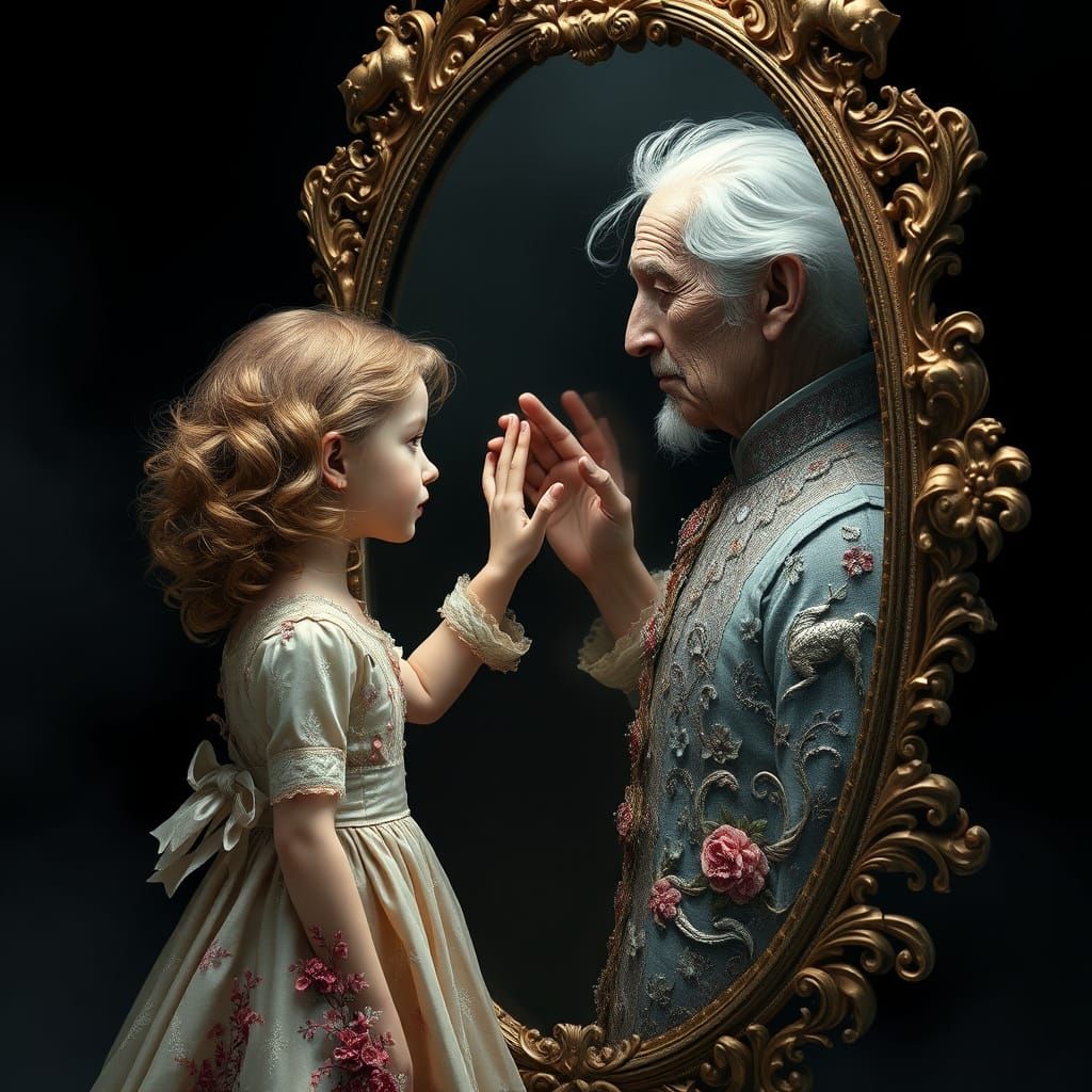 Ethereal Moment of Connection: Young Girl and Her Elderly Re...