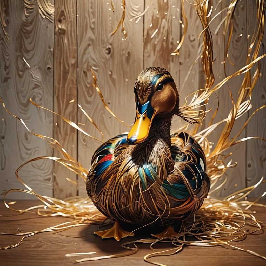 String Duck on Wooden Table in Abstract Style